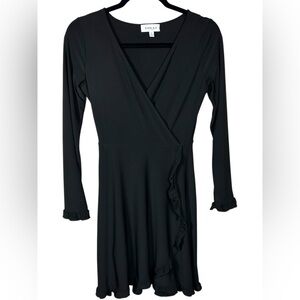 Gilli Black V Neck Faux Wrap Ruffle Balletcore Stitch‎ Fix Stretch Dress XS